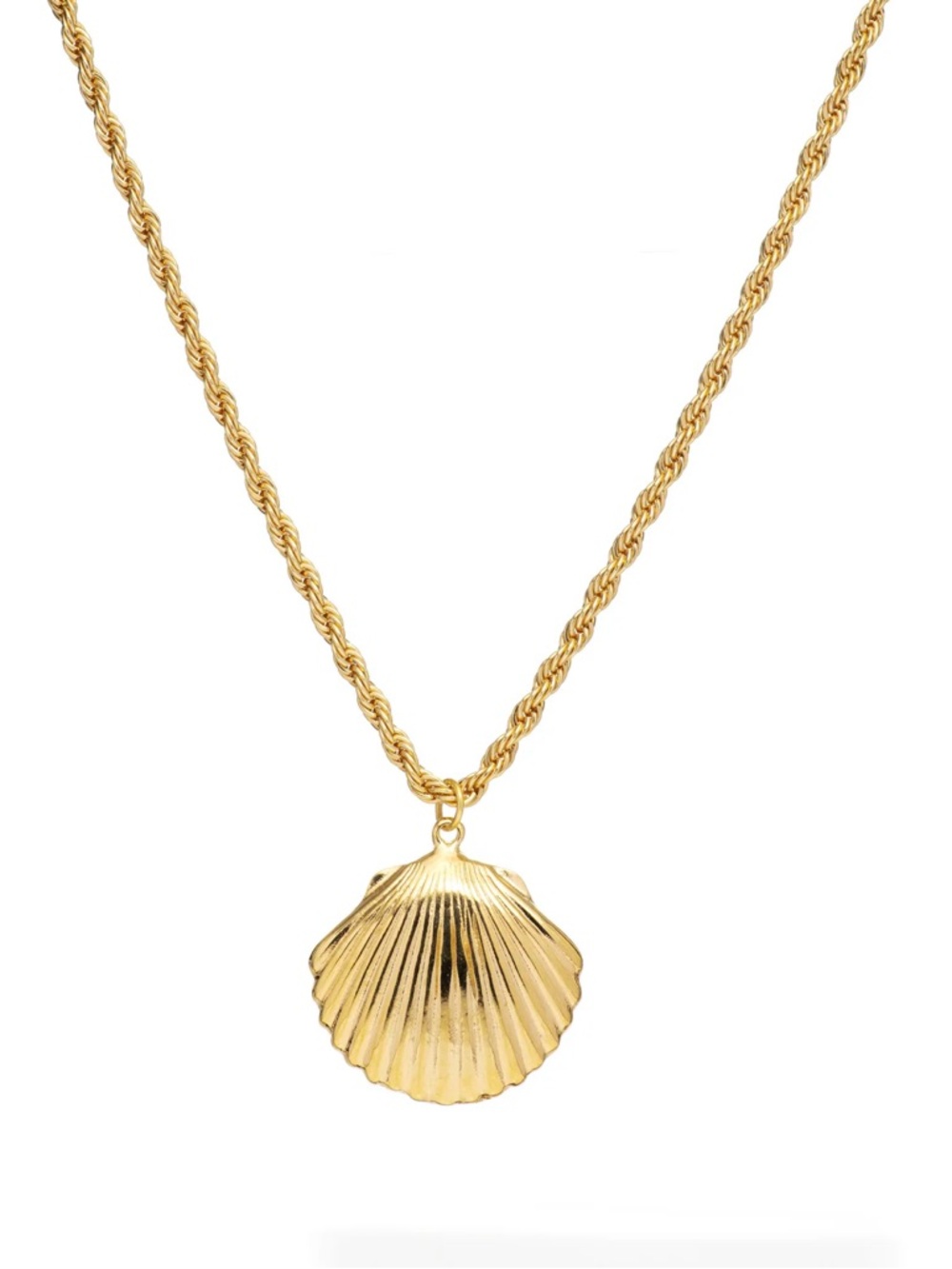 24k Gold Plated Shell Pendant Rope Chain Necklace NWOT